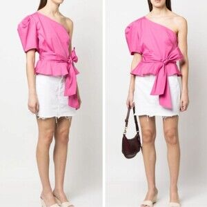 NWT|Polo Ralph Lauren Belted Cotton One-Shoulder Pink Top, 2